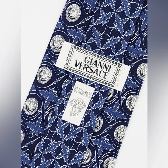 NWOT Authentic Versace Blue Silk Emblem Logo Tie - Picture 5 of 6